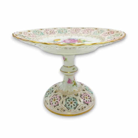 Antique German Dresden Carl Thieme Mermod Jaccard reticulated Porcelain Compote - Picture 2 of 5